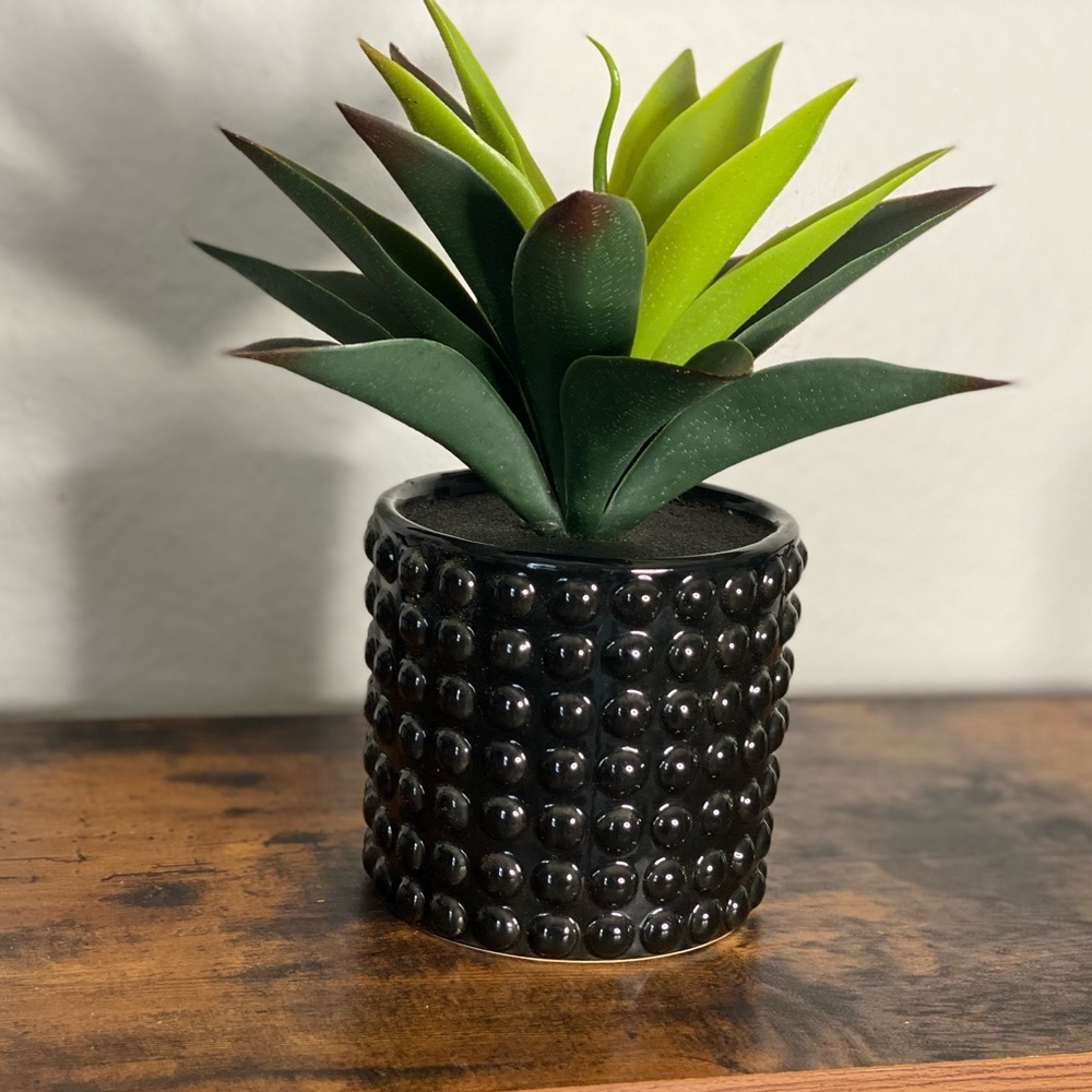 Faux plant in black vase. Very lightly used for temporary display. Like new.